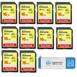 SanDisk Extreme 16 GB SD Card (10 Pack) Speed Class 10 UHS-1 U3 C10 4K HD16G SDHC Memory Cards for Compatible Digital Camera, Computer, Trail Cameras