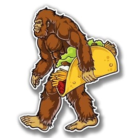 Vinyl Sticker Die Cut Taco Big Foot Funny Sasquatch Decal for Car Bumpers Windows Laptops Water Bottle, 4'' Tall, White
