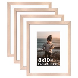 KINLINK 8x10 Picture Frame Rose Gold Set of 4, Wooden Photo Frames Matted 5x7 with Plexiglass for 5x7 with Mat or 8x10 without Mat for Table and Wall Display