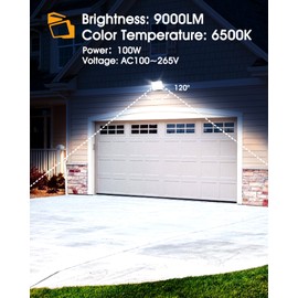 LED Flood Light Outdoor for Yard Garage,100W 9000lm Super Bright LED Work Light with US Plug,6500K Daylight White Floodlight,IP66 Waterproof Security Floodlights for Gardens Stadium Pats-2 Pack