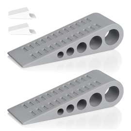 HOMOTEK 2 Pack Wedge Rubber Door Stops Door Chucks Stoppers Wall Protector for Floor & Bottom of Door with Self Adhesive White Holder, 5" x1-9/16 x1-5/16 (Gray)