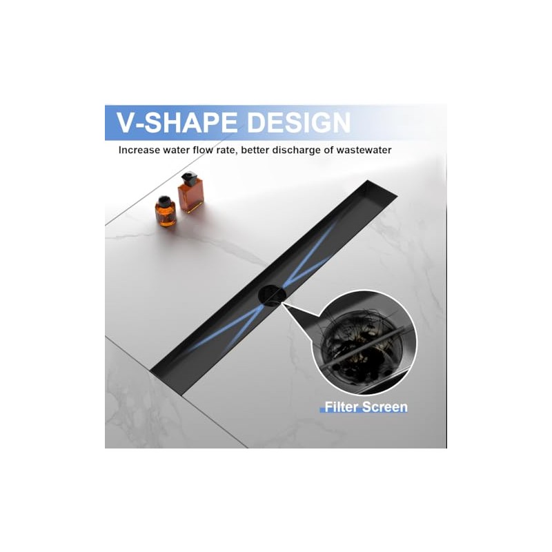 24-Inch Linear Shower Drain with Tile Insert Grate, SUS 304