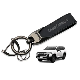 MiJuduo Land Cruiser 250 Series TRJ250W GDJ250W Genuine Leather Car Key Ring Key Chain Car Logo Rust Proof Debossed Carabiner Strap Good Touch Anti-Loss Prevention Simple Stylish Black [Parallel