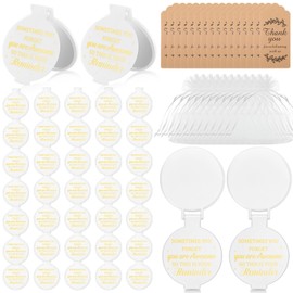 Geetery 50 Sets Inspirational Compact Mirror Bulk Employee Appreciation Gifts Round Pocket Makeup Mirror for Purses with Thank You Tags and Organza Bags for Women Coworker Teacher Wedding (White)