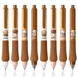 Valtiner 8Pcs Erasable Gel Ink Pens, Cute Retractable Pens with Erasers, 4 Black & 4 Blue Pen Set, 0.5mm Fine Tip Smooth Writing Pens, Comfort Grip for Note Taking and Crossword Puzzles (Coffee)