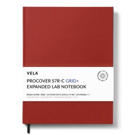 Vela Sciences Advanced S7R-C Expanded ProCover Lab Notebook, 9.25 x 11.75 in (23.5 x 30 cm), 144 Pages, Red Synthetic Leather, Permanent Bound, 70lb Heavyweight Paper (1-Pack, Grid+)