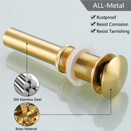 SWHYGER Bathroom Sink Drain Without Overflow Polished Gold,Bath Faucet Vessel Vanity Sink Pop Up Drain Stopper Brass Brushed Gold,83606BG2.