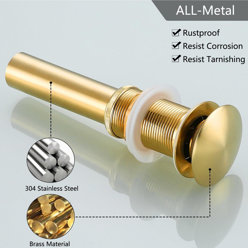 SWHYGER Bathroom Sink Drain Without Overflow Polished Gold,Bath Faucet Vessel