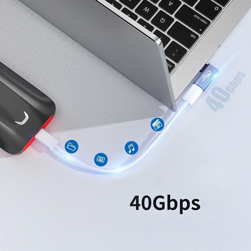 OUGCYG USB C Right Angle Adapter 2 Pack, 240W 40Gbps
