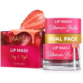 MAREE Pack De 2 Mascarillas Labiales Nocturnas - Hidratante Labial Para Labios Muy Secos - Bálsamo Labial Hidratante Con Ácido Hialurónico Y Colágeno - Tratamiento Labial Nocturno - Mascarilla Reparad
