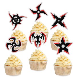 Ninja Cupcake Toppers - 18pcs Red and Black Warrior Samurai Themed Birthday Cupcake Picks - Karate Ninja Master Birthday Party Supplies for Adults and Kids