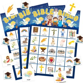 Joy Bang Bible Games for Kids, Bingo Cards 24 Player Sunday School Crafts for Kids Easter Christian Religious Christmas Crafts Activities Games Holiday Nativity Party Favors Supplies Gifts