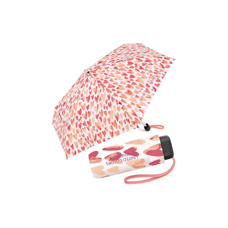 Benetton Pocket Umbrella Ultra Mini Flat Dots, Hearts Pink