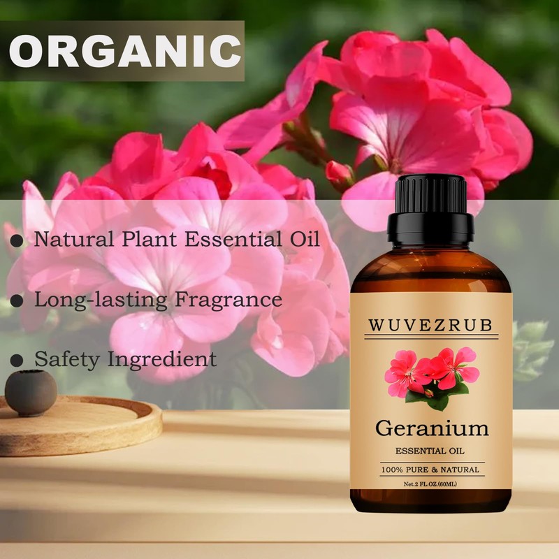 Wuvezrub Geranium Essential Oil, 60ML Pure and Natural for Aromatherapy