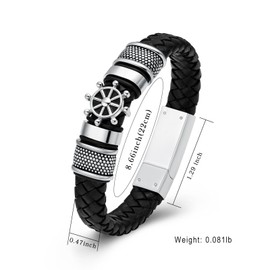 QGJNSGC Cremation Jewellery Urn Bracelet for Ashes Braided Leather Compass Urn Bangle for Men Memorial Ash Holder Keepsake Bracelet, Leather