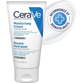 CeraVe Crema Hidratante Hasta por 24 Horas, Uso Diario para Rostro y Cuerpo, Recomendada para Pieles Secas, Contiene 3 Ceramidas Esenciales y Ácido Hialurónico, 50 ml