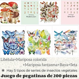 Pegatinas de Naturaleza Vintage,200 Piezas Pegatina Planta de setas,Calcomanías Decorativas Florales Naturales,Calcomanías para Álbumes de Recortes,Papelería Estética(mariposa,seta)