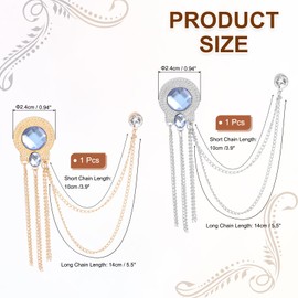 PATIKIL Gem Chain Brooch Pins, Round Gem Tassel Chain Hanging Fashion Crystal Lapel Suit Pins for Women Men Clothes Dress Bouquet Coat Hat Bag, Blue
