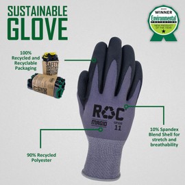 MAGID ROC® Foam Nitrile Palm Coated General Purpose Work Glove, 12 Pairs, Size 9/Large, Sustainably Made, Recyclable Packaging, Lightweight, Silicone-free, Low-lint Construction, GP102
