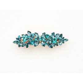 Faship Gorgeous Teal Rhinestone Crystal Floral Hair Barrette Clip