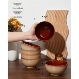 Pokini 5.5" Cereal Bowls & Dessert Bowls Set of 6-22 Oz Small Bowls for Kitchen-Ceramic Bowl for Cereal, Soup, Oatmeal, Salad, Ramen, Noodle, Rice, Yogurt-Dishwasher & Microwave Safe, Brown Yellow