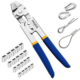 Crimping Pliers for Wire Ropes, Anxingtools Cable Crimps up to 2.2 mm with 200 Pieces Sizes Aluminium Double Sleeve Crimping Loop Sleeve and 20 Pieces Stainless Steel Thimble Assortment
