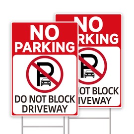 GXGGUS No Parking Signs With Stakes, Do Not Block Driveway Sign - 2-Pack 14"x10" Double-Sided, H-Metal Stakes, Corrugated Plastic, Address Signs For Driveway
