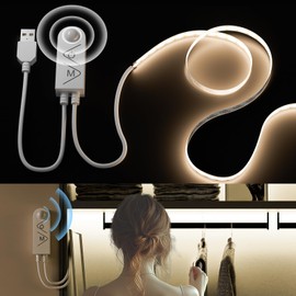 PAUTIX COB - Tira de LED con sensor de movimiento, 5 V USB de cinta de luz LED 4000 K, blanco natural, 9.84 pies, CRI85+ súper brillante, 960 LED, tira de luz LED regulable activada por movimiento