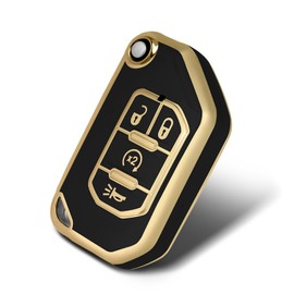 WORCAS TPU Smart Key Fob Case Protective Cover Compatible with Jeep Gladiator JT Sahara JLU Wrangler JL Rubicon,4 Button Keyless Entry Remote Accessories(Black)