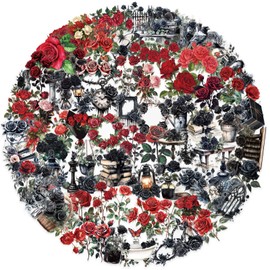 100PCS Retro Dark Rose Transparent Stickers Pack,Aesthetic Red Rose Decor for Laptop Gifts for Kids Teens Adults Waterproof Vinyl PET Vintage Gothic Stickers for Scrapbook Phone Bike Party Favors