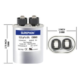 SUREPHON 12.5 Mfd Capacitor 370V/440V Oval Run Start Capacitor for AC Motor Run or Fan Start and Cool or Heat Pump Air Conditioner