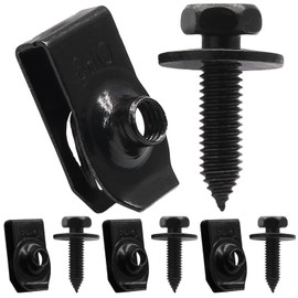 Opfiue 50 PCS Durable Body Fasteners, 25 Bolts & 25 U-Nut Clips Engine Cover Splash Shield, Heavy Duty Fasteners for Fender/Car Enthusiasts