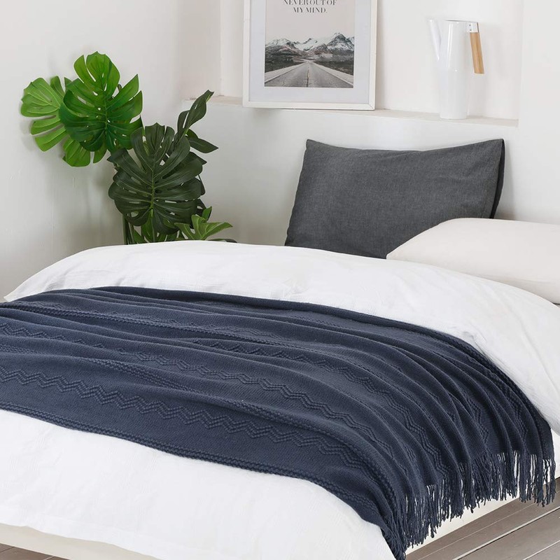 BOURINA Textured Solid Soft Sofa Throw Couch Cover Knitted Decorative