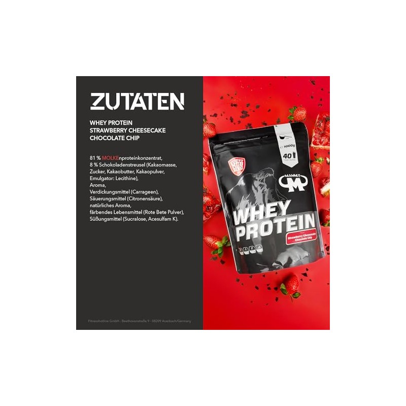 Mammut Nutrition Whey Protein, Strawberry Cheesecake Chocolate Chips, Molke, Eiweiß,