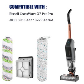 Chrostion Replacement compatible with Bissell CrossWave X7 Pet Pro 3011 3055 3277 3279 3276A,1 Pack 2787 Multi-Surface Brush Roll+2 Pack 2788 Pet Brush Rolls+3 HEPA Filters