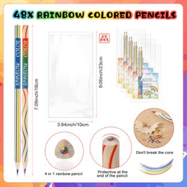 24 Set end of year student gifts Bulk 48 Rainbow Colored Pencils 24 Rainbow Erasers 24 Graduation Greeting Cards 24 Clear Self Adhesive Bag Stationery Gifts for Kids Kindergarten Classroom