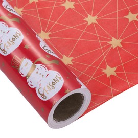LeZakaa Reversible Red Christmas Wrapping Paper Roll - Jumbo Roll - Snowman & Stars in Red for Christmas - 24 inches x 100 Feet (200 sq.ft.)