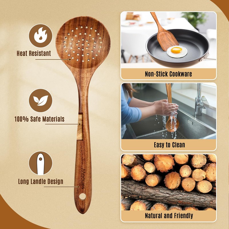Mooues Wooden Spoons for Cooking, 5 Pcs Wooden Utensils for
