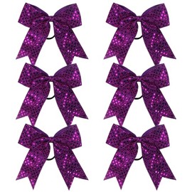 Cheer Bow Sequin 6 Inch 6 Pcs Bling Fling Cheerleader Cheerleading Jumbo Cheer Bow Hair Tie Hair Bow School (Purple)