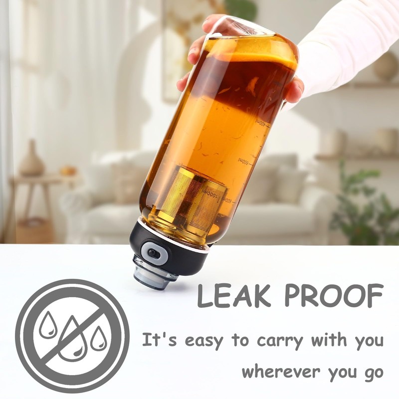 CHPINDAM 34oz tea bottle with infuser - Large Capacity Glass