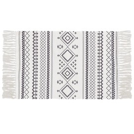 INKAROBOX Cotton Rugs with Tassel Woven Cotton Throw Rug Runner for Kitchen, Living Room, Bedroom, Laundry Room, Entrance Area (White Diamond, 60x90cm)
