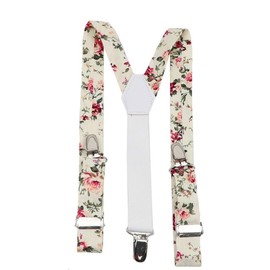 DB Dickie Bow Men's Vintage Braces Adjustable with Heavy Duty Clasps (Cream Floral) - suitable for formalwear, office, weddings, parties, grooms & groomsmen outfits
