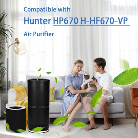 HP670 Replacement Filter H-HF670-VP Filter For Hunter HP670 Air Purifier, 1 Pack H13 True Hepa and 6 Pack Activated Carbon Pre-Filter