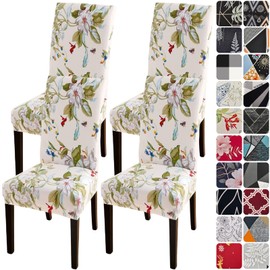Dining Room Chair Covers Slipcovers Set of 4, Stretch Spandex Removable Washable Printed Parsons Chair Cover Seat Protector for Dining Room, Hotel, Ceremony, Banquet, Wedding (Blooming Flower)