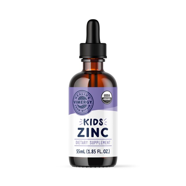 Vimergy Organic Kids Zinc Sulfate – Ages 1-18- Liquid Minerals - Immune Support- Bone & Brain Health– Antioxidant– Alcohol & Gluten-Free, Non-GMO, Kosher, Vegan & Paleo Friendly (55 ml)