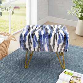 Home Soft Things Multi Jacquard Ottoman 19'' x 13'' x 17'' H, Blue, Small Soft Sturdy Fuzzy Foot Rest Bench Seat Makeup Stool Chair Living Room Bedroom Indoor Décor