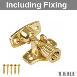 TERF® Heavy Duty Polished Brass Sash Window Lock Fastener With Fixing Screws For Wood Aluminium UPVC Vinyl Frames - Pack of 4