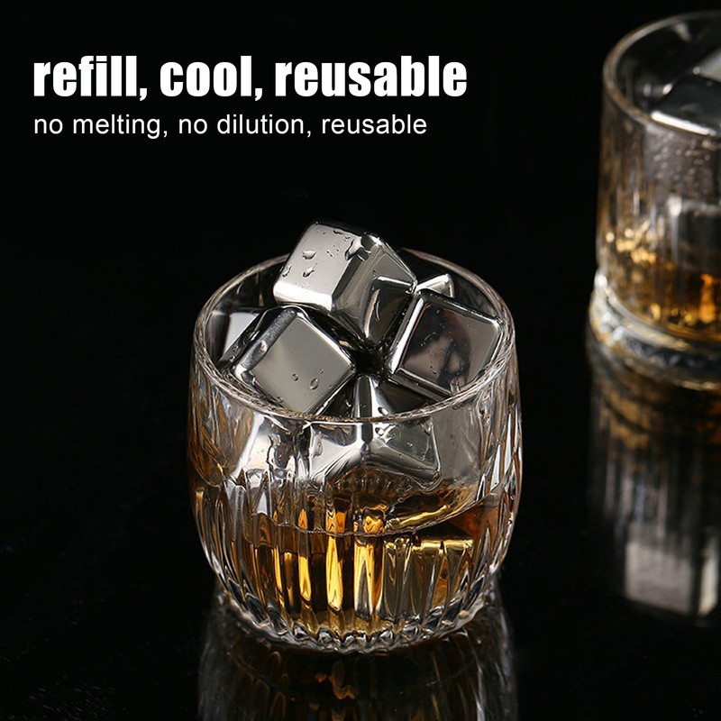 4Pcs Stainless Steel Ice Cubes Reuseable Polishing Beverage Chilling Stones