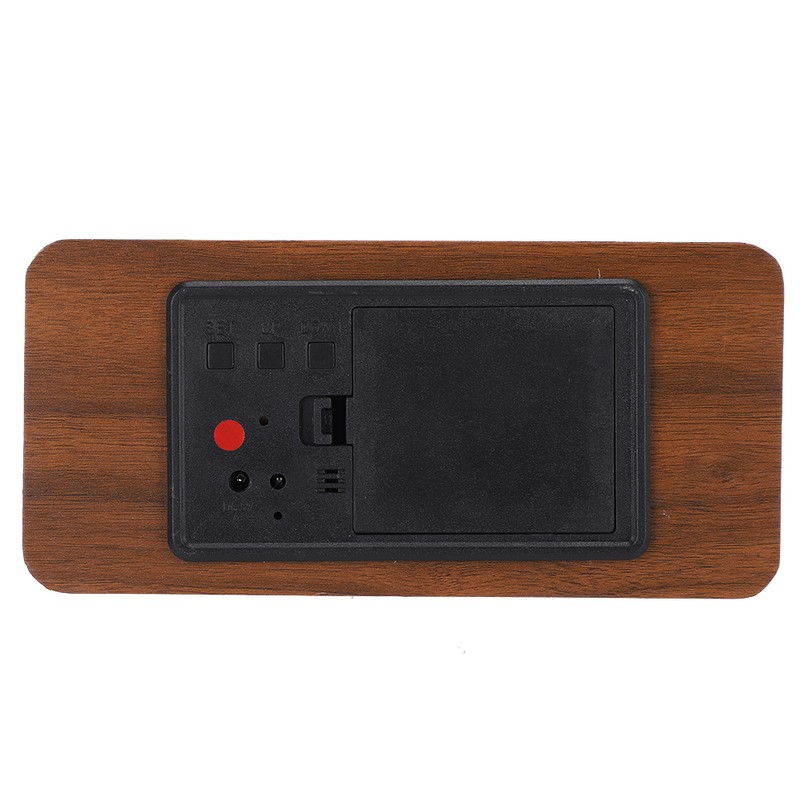 Wooden Alarm Clock LED Voice Control Desk Rectangular Brown Wood