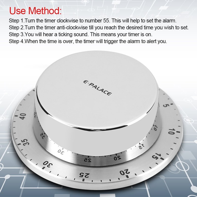 Mechanical Kitchen Timer 60 Minute Timing with Magnet Backing Loud